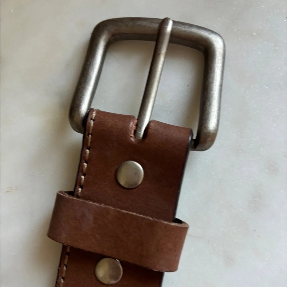 Belt Large Buckle Brown Leather Size 38